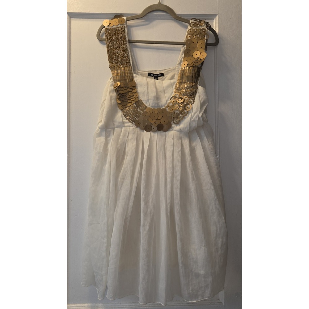 NWT Dimri White Sleeveless Mini Halter Dress. Dark Matte Gold Sequins. Large